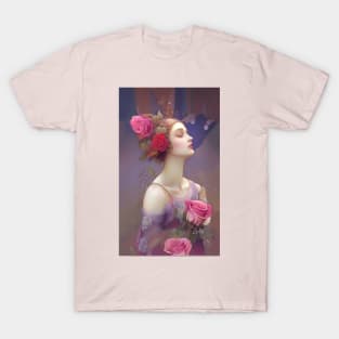 Beautiful Goddess a Art Deco Girl with Roses T-Shirt